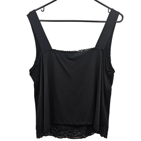 Laura Plus Petites Solid Black Color Lace Trim with Sewn on Beads Square Necklin - Picture 5 of 8